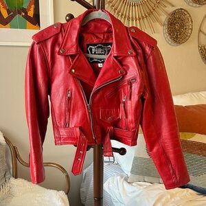 *Vintage* Rare Find Red Leather Biker Jacket by First Brand